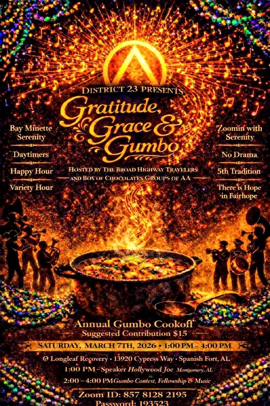 Flyer for Gratitude, Grace and Gumbo event in Spanish Fort